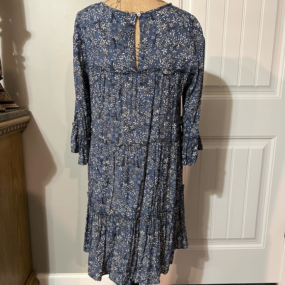 Light Blue Floral Flute-Sleeve Peasant Dress - Picture 8 of 13